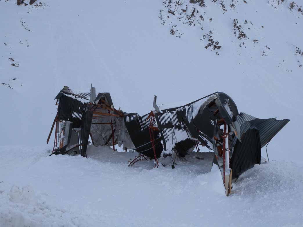 The tool shed was destroyed by an avalanche