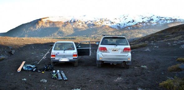 Our cars at Llaima Volcano